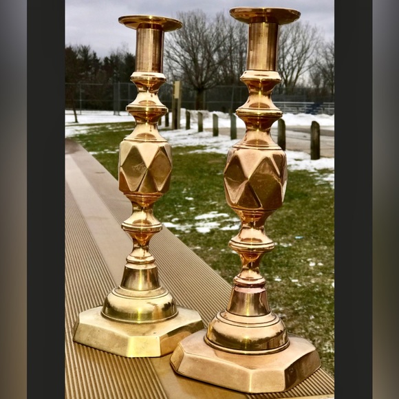 Set of 2 Solid Brass KING OF DIAMONDS Jubilee Candle Holders - Picture 3 of 8